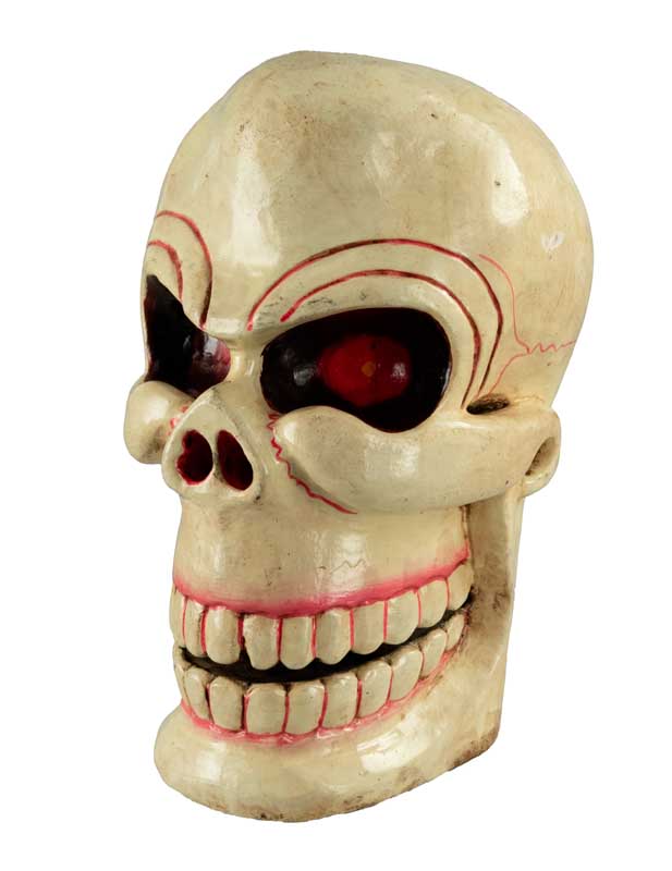 Kapala Crâne en Bois Peint – Citipati Tibétain Rituel Bouddhiste 22 cm