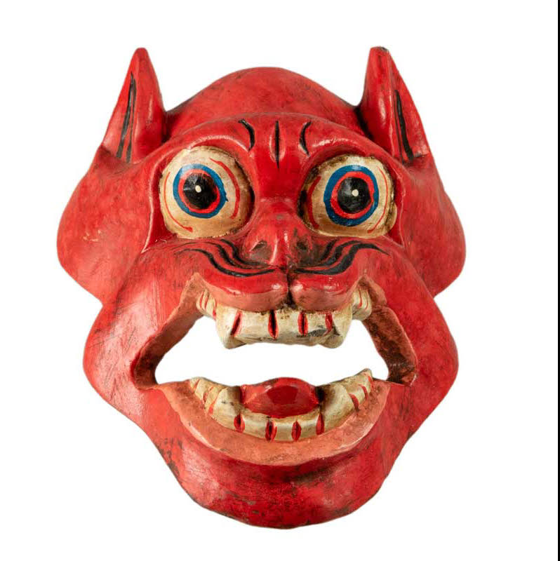 Petit Masque Népalais Zoomorphe – Danse Lakhey – Bois De Peuplier