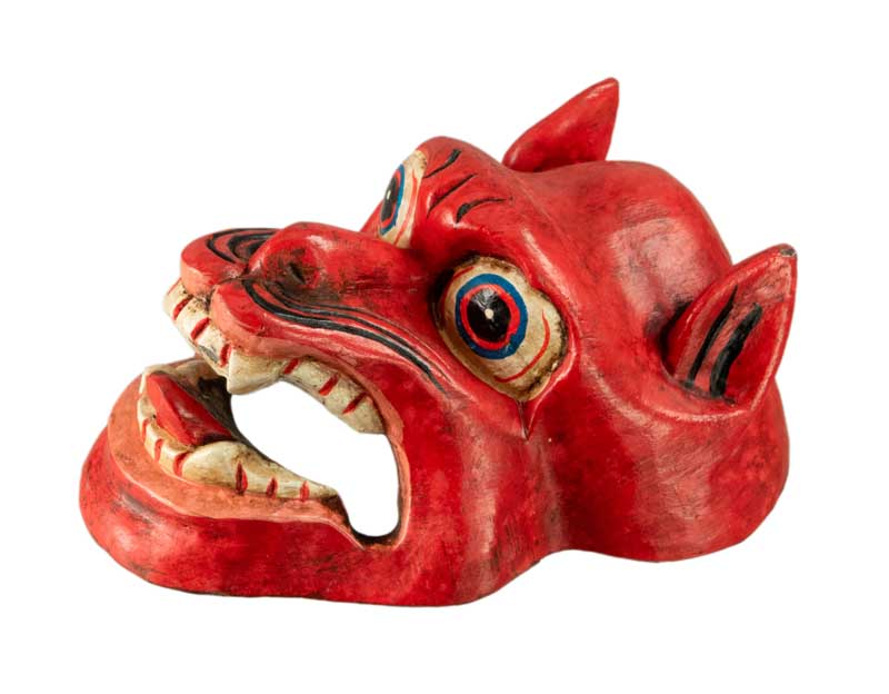 Petit Masque Népalais Zoomorphe – Danse Lakhey – Bois De Peuplier