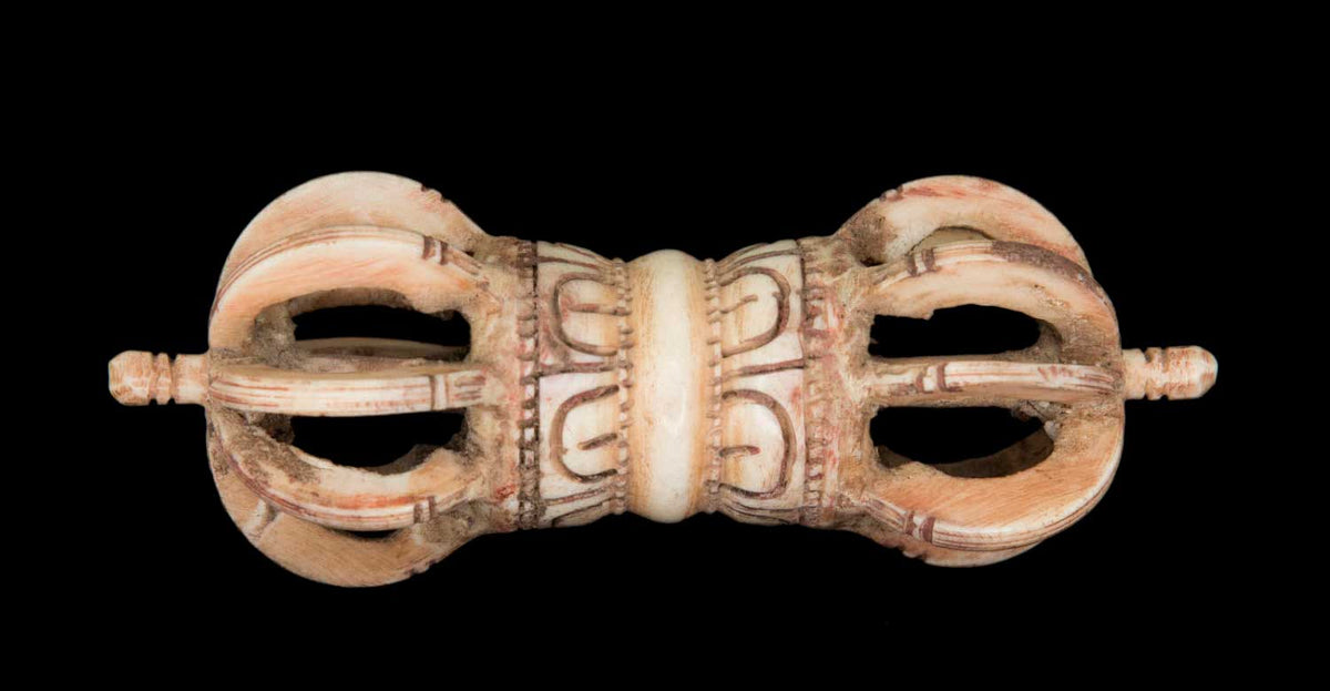 Vajra Tibétain En Os De Yak Sculpté – Dorje Rituel Tantrique Bouddhiste 13,9 cm