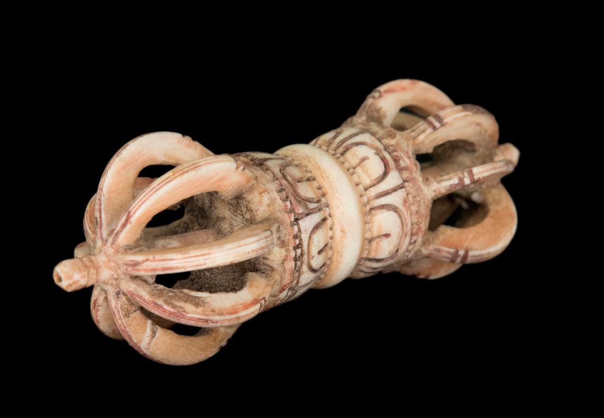 Vajra Tibétain En Os De Yak Sculpté – Dorje Rituel Tantrique Bouddhiste 13,9 cm