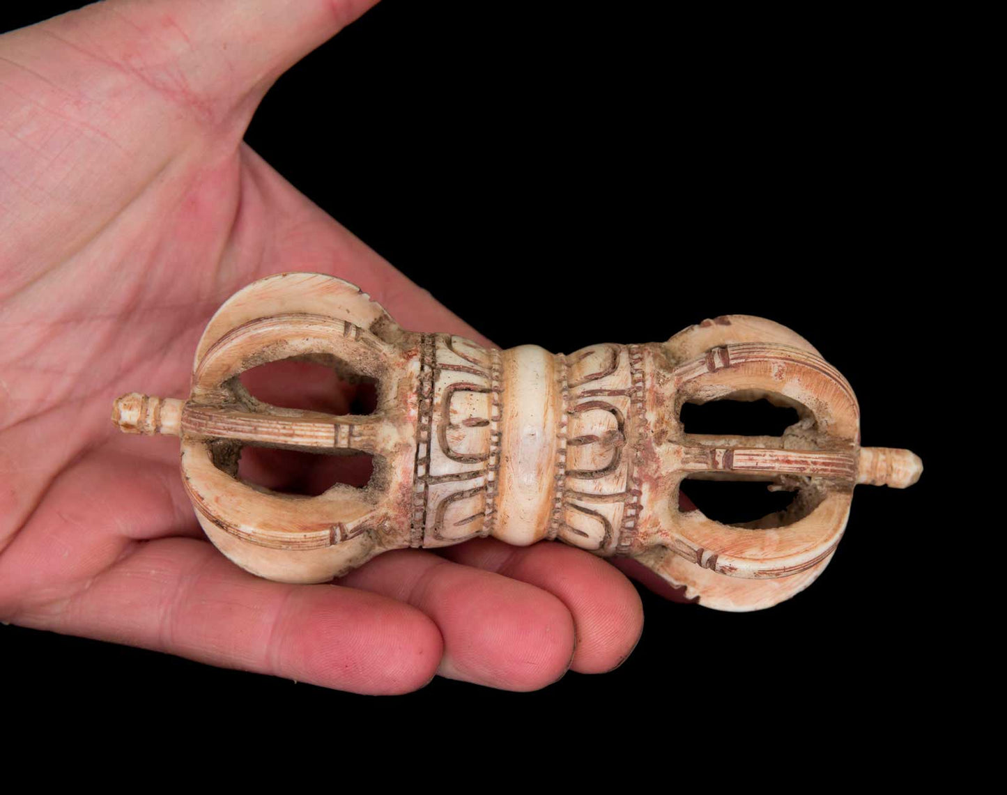 Vajra Tibétain En Os De Yak Sculpté – Dorje Rituel Tantrique Bouddhiste 13,9 cm