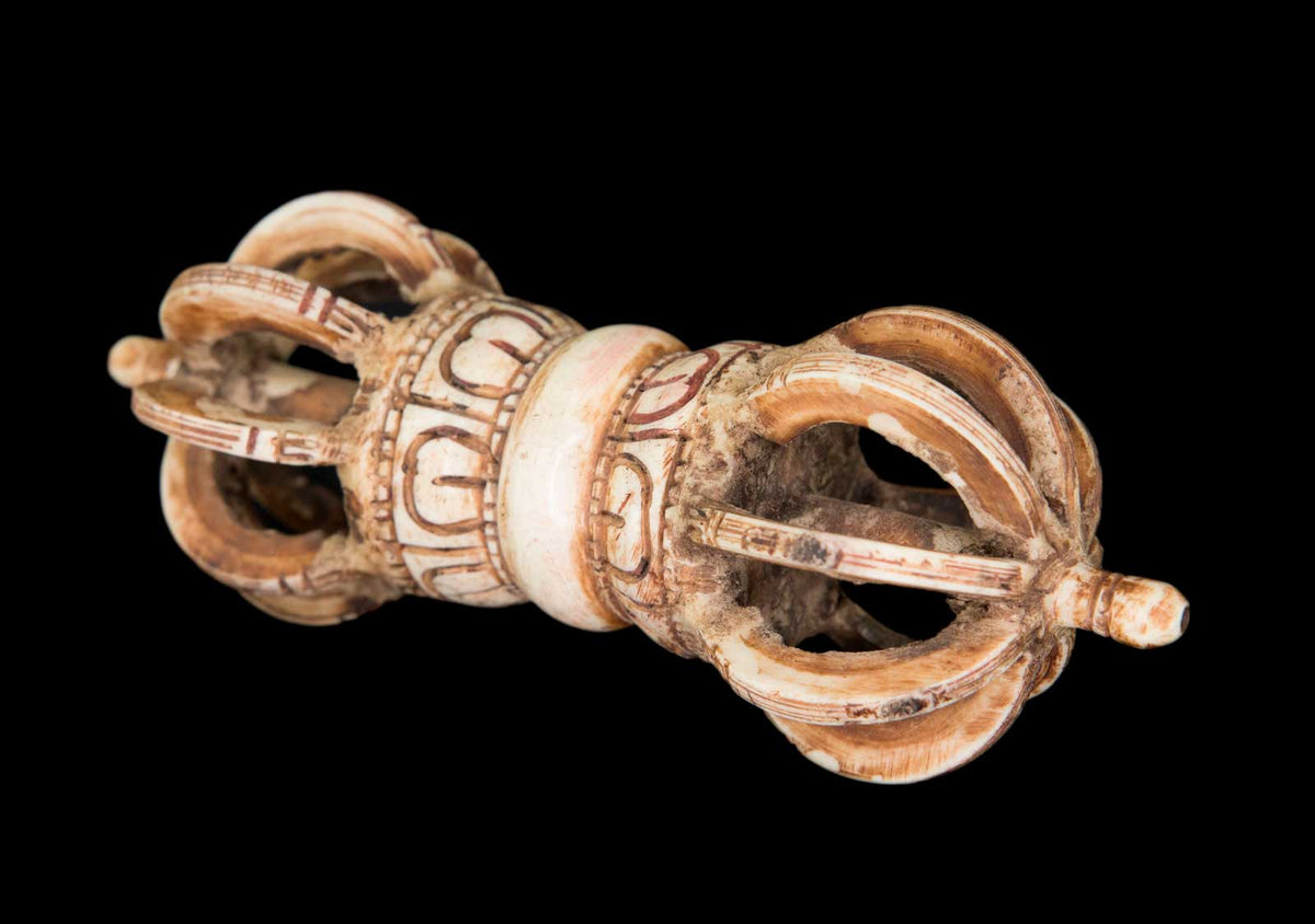Vajra Dorje Tibétain En Os De Yak Sculpté – Rituel Tantrique Bouddhiste 14 cm