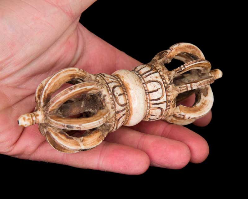 Vajra Dorje Tibétain En Os De Yak Sculpté – Rituel Tantrique Bouddhiste 14 cm