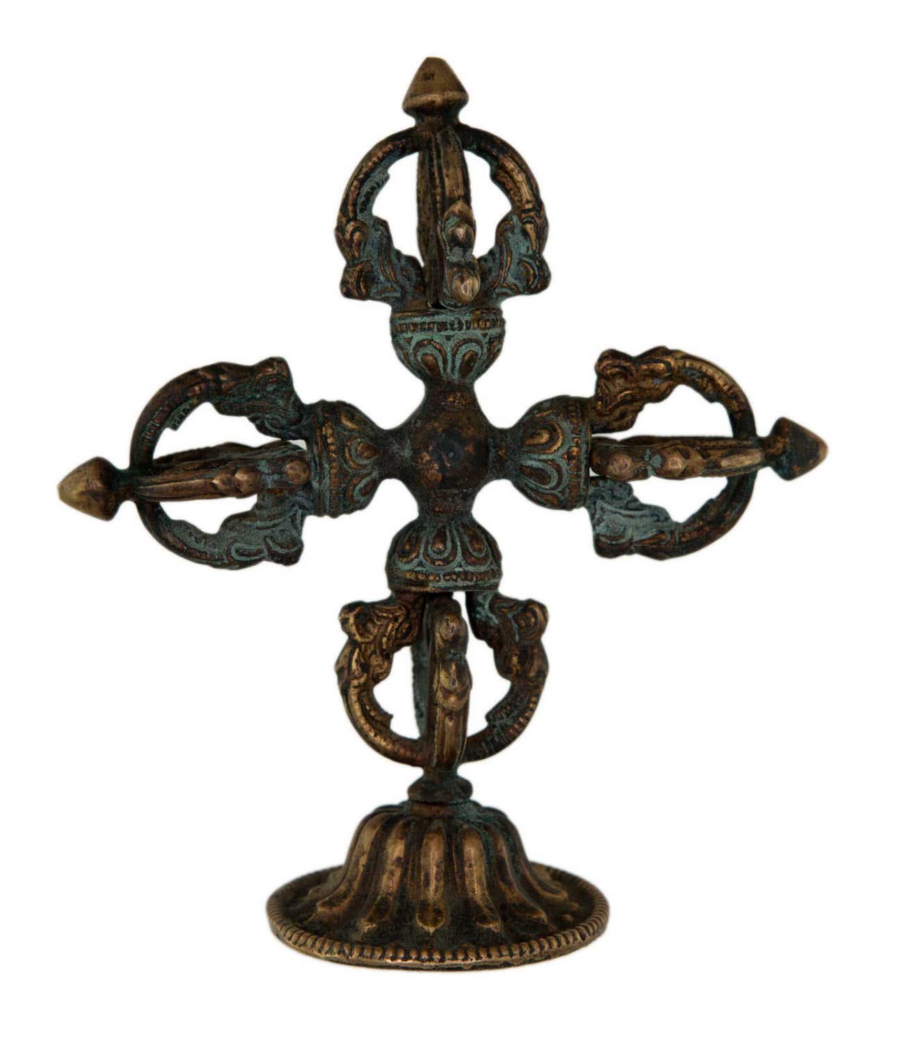 Double Dorje Vajra Sur Socle – Symbole Rituel Bouddhiste Tibétain Du Népal