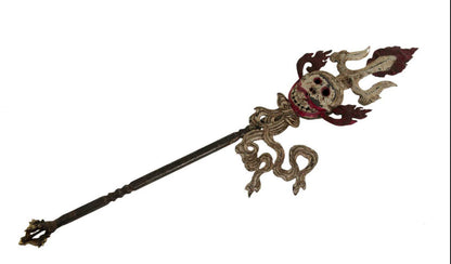 Ancien Grand Khatvanga Tibétain Tête de Mort – Trident Rituel Bouddhiste Tantrique
