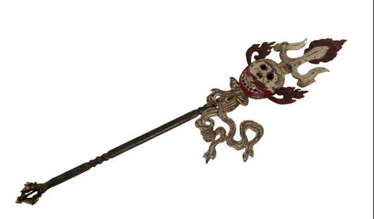 Ancien Grand Khatvanga Tibétain Tête de Mort – Trident Rituel Bouddhiste Tantrique