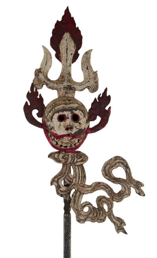 Ancien Grand Khatvanga Tibétain Tête de Mort – Trident Rituel Bouddhiste Tantrique