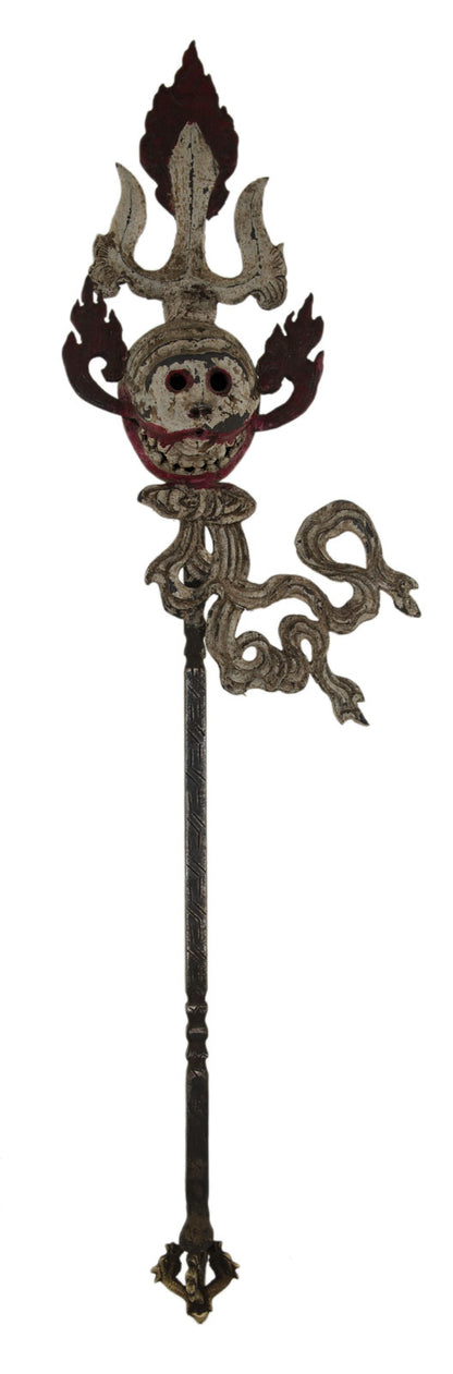 Ancien Grand Khatvanga Tibétain Tête de Mort – Trident Rituel Bouddhiste Tantrique