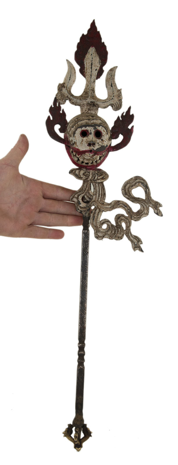 Ancien Grand Khatvanga Tibétain Tête de Mort – Trident Rituel Bouddhiste Tantrique