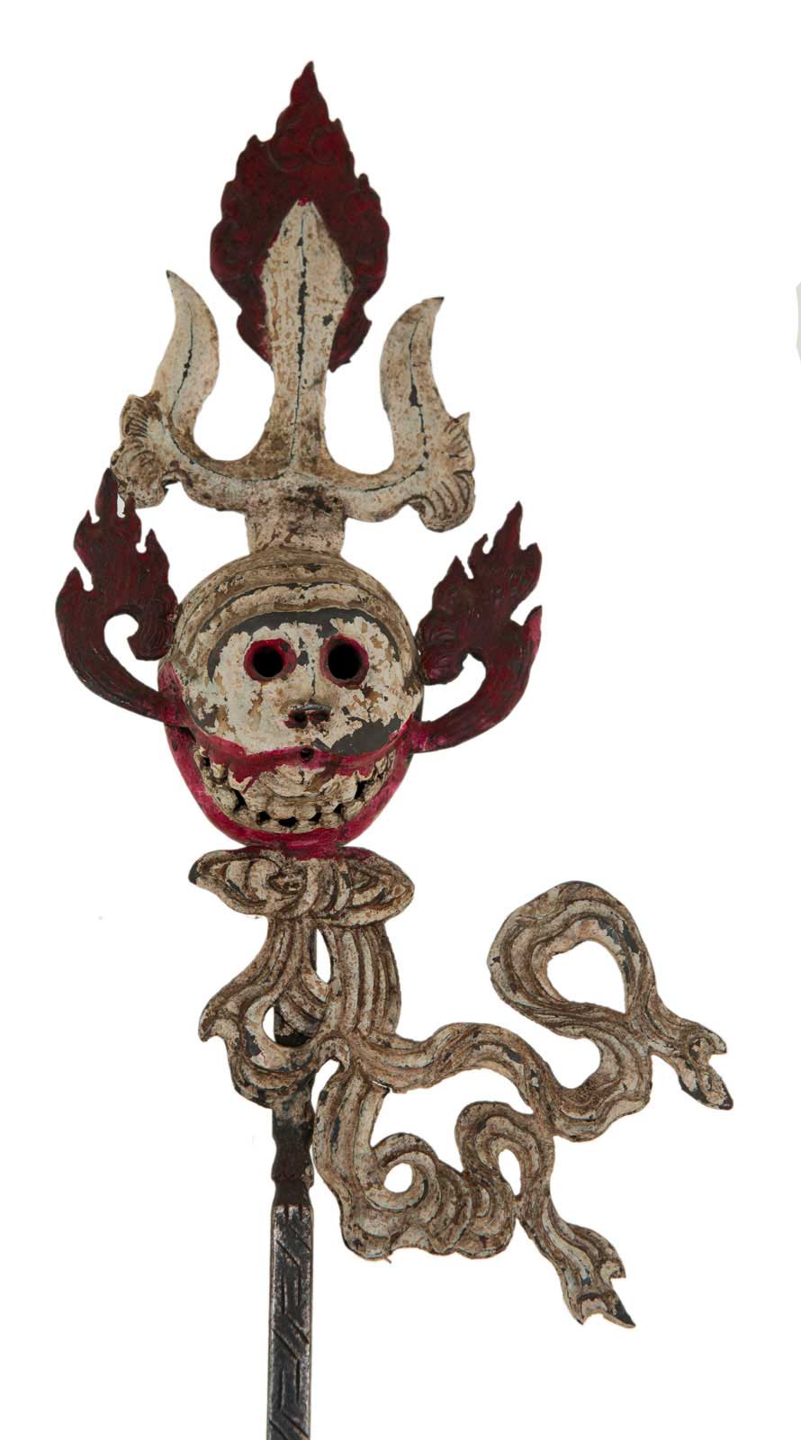 Ancien Grand Khatvanga Tibétain Tête de Mort – Trident Rituel Bouddhiste Tantrique