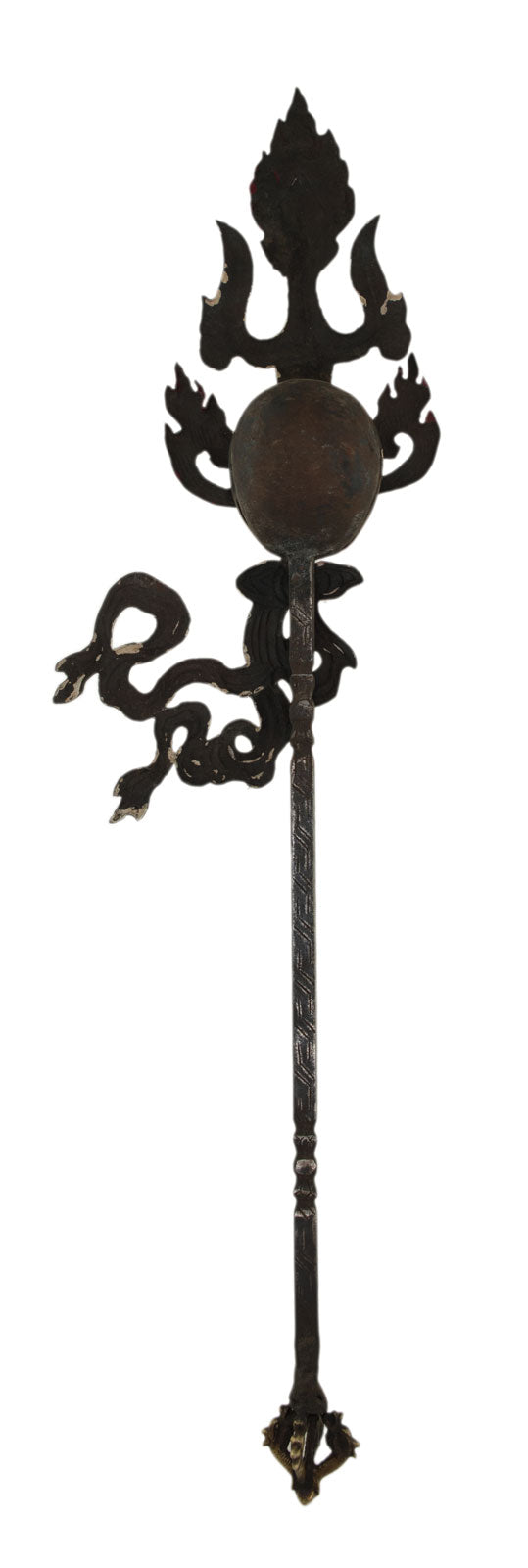 Ancien Grand Khatvanga Tibétain Tête de Mort – Trident Rituel Bouddhiste Tantrique