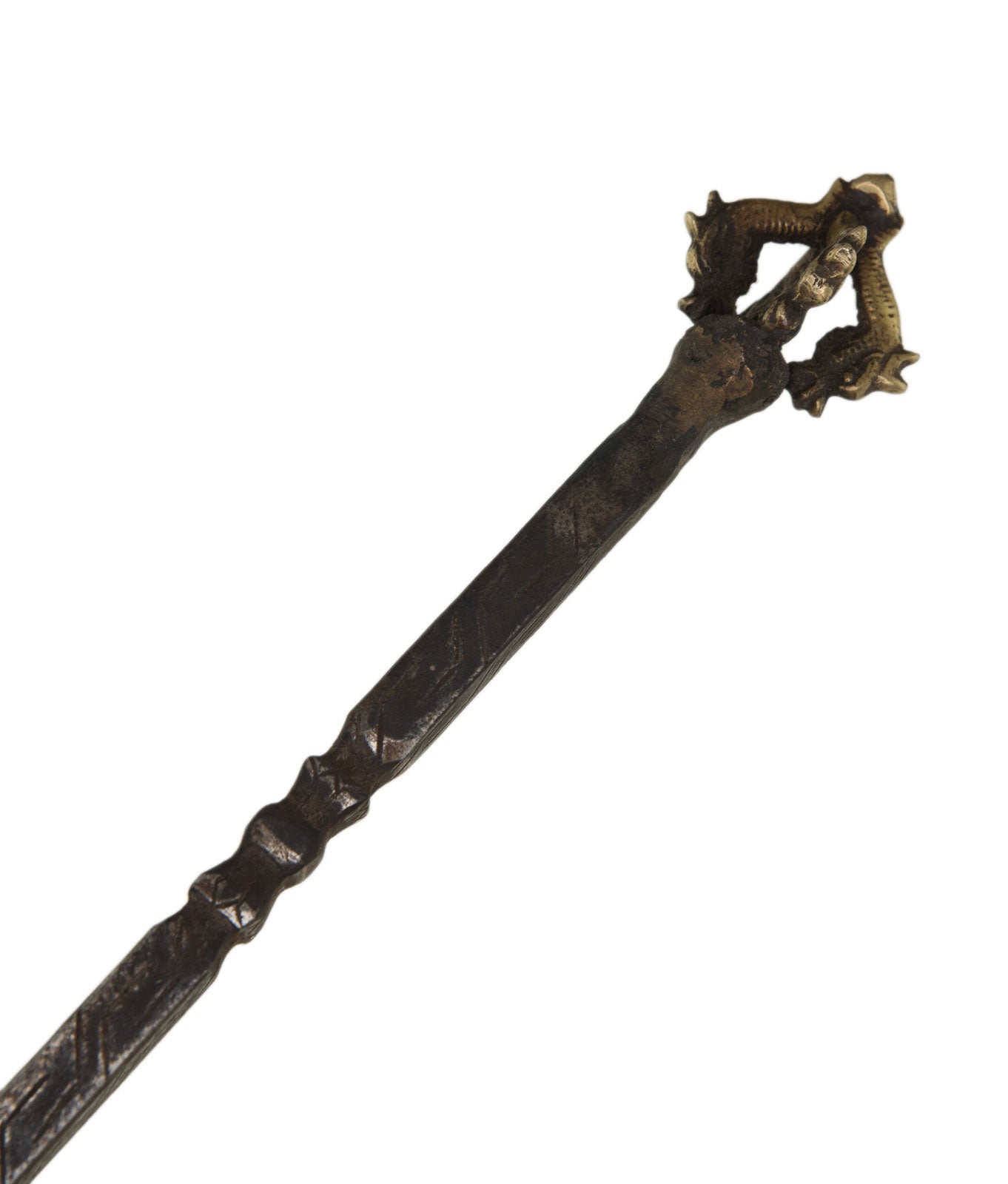 Ancien Grand Khatvanga Tibétain Tête de Mort – Trident Rituel Bouddhiste Tantrique