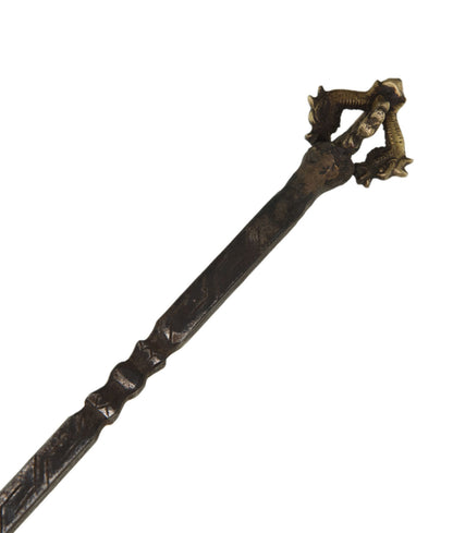 Ancien Grand Khatvanga Tibétain Tête de Mort – Trident Rituel Bouddhiste Tantrique