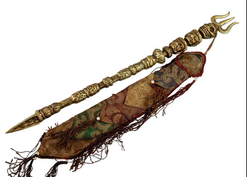 Khatvanga Tibétain avec Trident – Sceptre Rituel du Bouddhisme Tantrique
