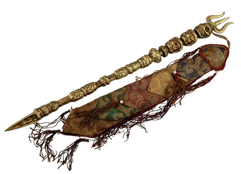 Khatvanga Tibétain avec Trident – Sceptre Rituel du Bouddhisme Tantrique