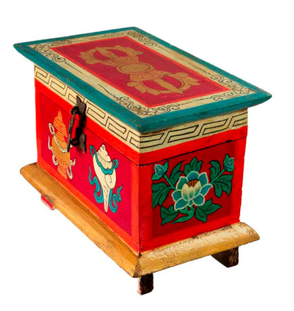 Coffret bouddhiste tibétain en bois peint – artisanat traditionnel du Népal