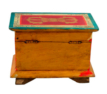 Coffret bouddhiste tibétain en bois peint – artisanat traditionnel du Népal