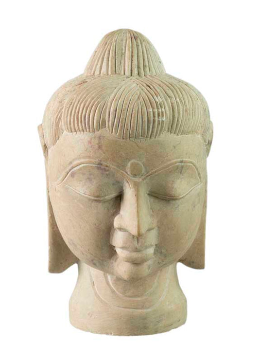 Tête de Bouddha en pierre stéatite – Sculpture artisanale indienne pour une décoration zen