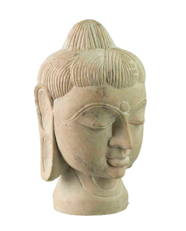 Tête de Bouddha en pierre stéatite – Sculpture artisanale indienne pour une décoration zen