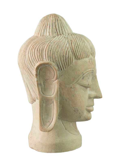 Tête de Bouddha en pierre stéatite – Sculpture artisanale indienne pour une décoration zen