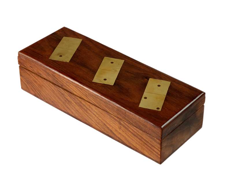 Boîte de Dominos en Bois et Laiton – Coffret Artisanal Indien 20,4 cm