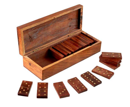 Boîte de Dominos en Bois et Laiton – Coffret Artisanal Indien 20,4 cm