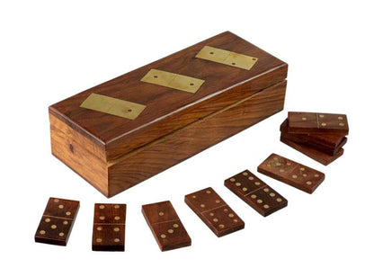 Boîte de Dominos en Bois et Laiton – Coffret Artisanal Indien 20,4 cm