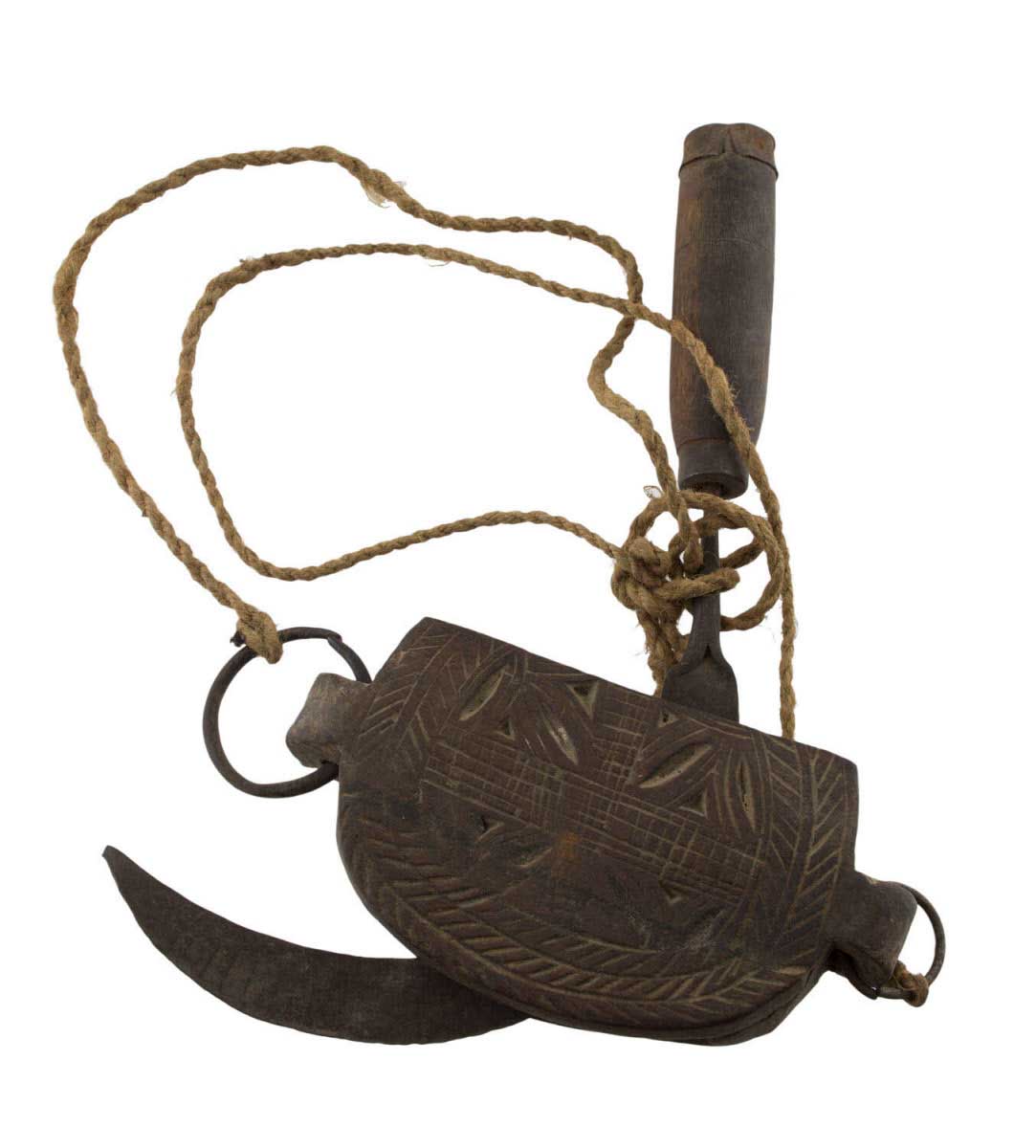 Ancienne Faucille Serpe Tibétaine Avec Étui en Bois – Outil Agricole de l’Himalaya