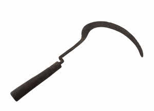 Ancienne Faucille Serpe Tibétaine en Fer et Bois – Outil Agricole de l’Himalaya