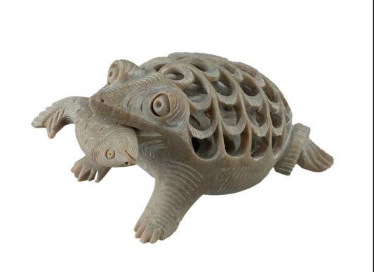Statuette Grenouille, Crapaud et Poisson En Stéatite Sculptée – Artisanat Indien