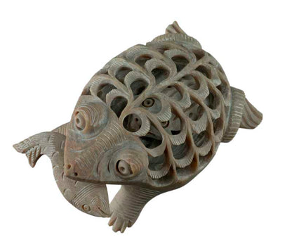 Statuette Grenouille, Crapaud et Poisson En Stéatite Sculptée – Artisanat Indien