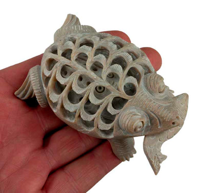 Statuette Grenouille, Crapaud et Poisson En Stéatite Sculptée – Artisanat Indien
