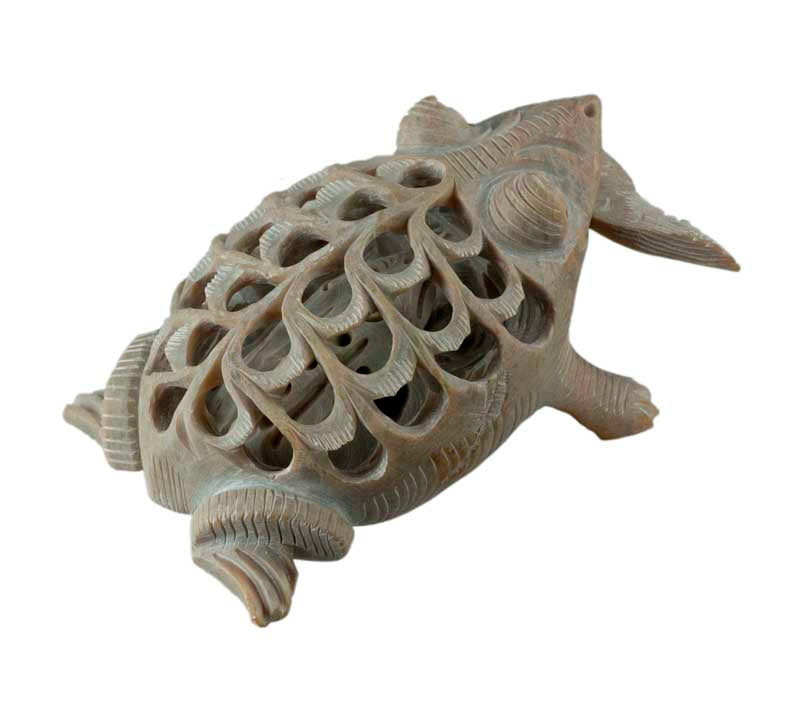 Statuette Grenouille, Crapaud et Poisson En Stéatite Sculptée – Artisanat Indien