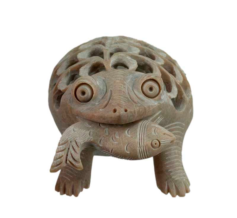 Statuette Grenouille, Crapaud et Poisson En Stéatite Sculptée – Artisanat Indien