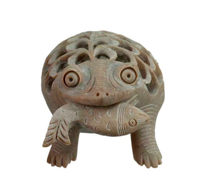 Statuette Grenouille, Crapaud et Poisson En Stéatite Sculptée – Artisanat Indien