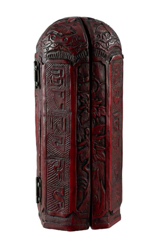 Autel de voyage bouddhiste triptyque 20 cm – sanctuaire portatif en résine sculptée