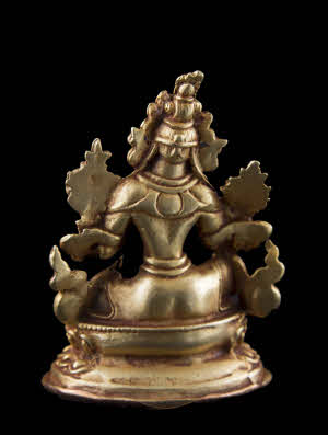 Statuette Tara Verte dorée en cuivre – Symbole de compassion et de protection