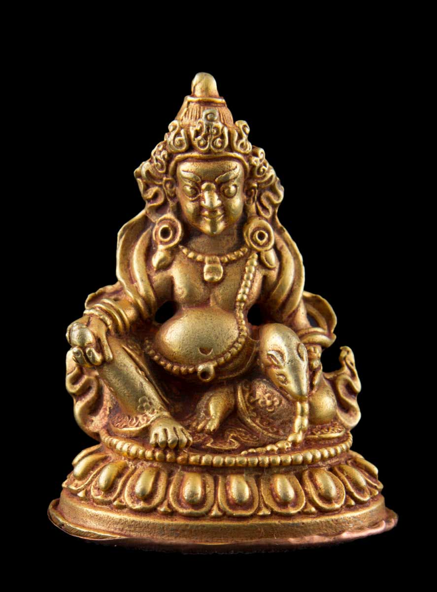 Statuette Jambhala dorée en alliage de cuivre – Divinité bouddhiste de l’abondance