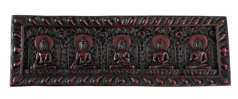 Décoration Murale Cinq Dhyani Bouddhas en Résine Bordeaux 29 cm