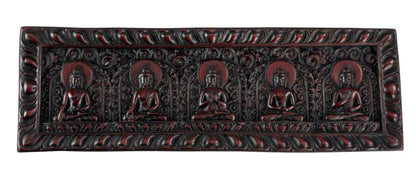 Décoration Murale Cinq Dhyani Bouddhas en Résine Bordeaux 29 cm