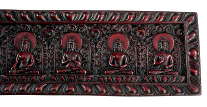 Décoration Murale Cinq Dhyani Bouddhas en Résine Bordeaux 29 cm
