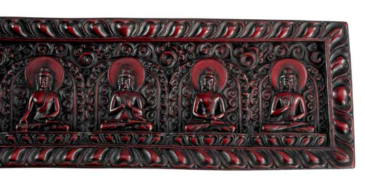 Décoration Murale Cinq Dhyani Bouddhas en Résine Bordeaux 29 cm