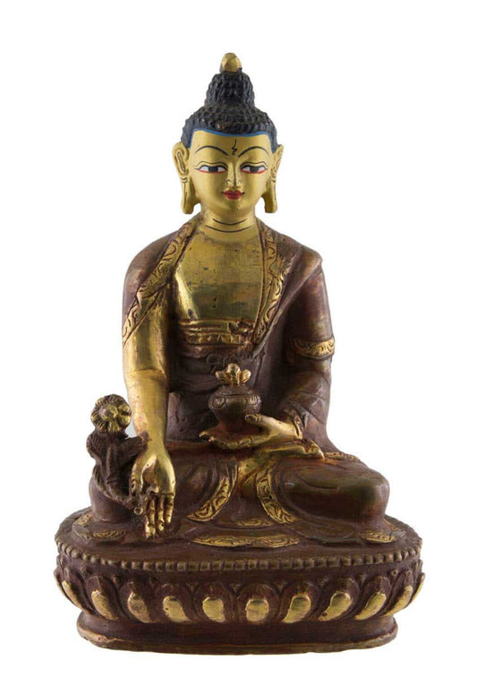 Statue tibétaine du Bouddha de la Médecine en bronze – Bhaisajyaguru, symbole de guérison et de sagesse