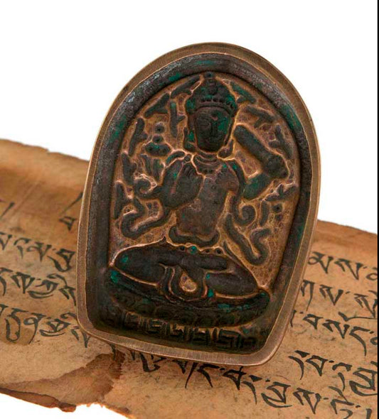 Moule À Tsa-Tsa Manjushri En Bronze – Objet Rituel Sacré Du Bouddhisme Tibétain