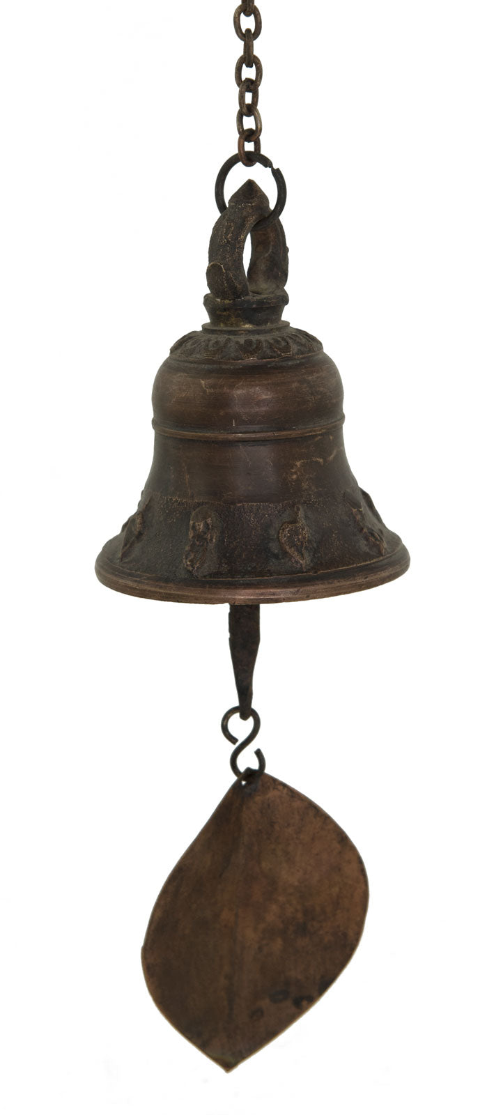 Cloche à Vent Bouddhique avec Feuille de Lotus – Grande Cloche en Alliage Bronzier