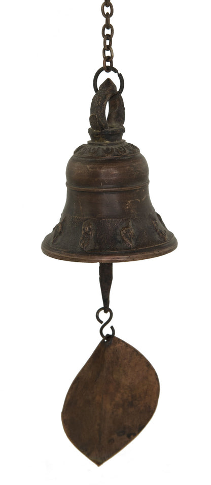 Cloche à Vent Bouddhique avec Feuille de Lotus – Grande Cloche en Alliage Bronzier