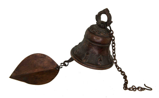 Cloche à Vent Bouddhique avec Feuille de Lotus – Grande Cloche en Alliage Bronzier