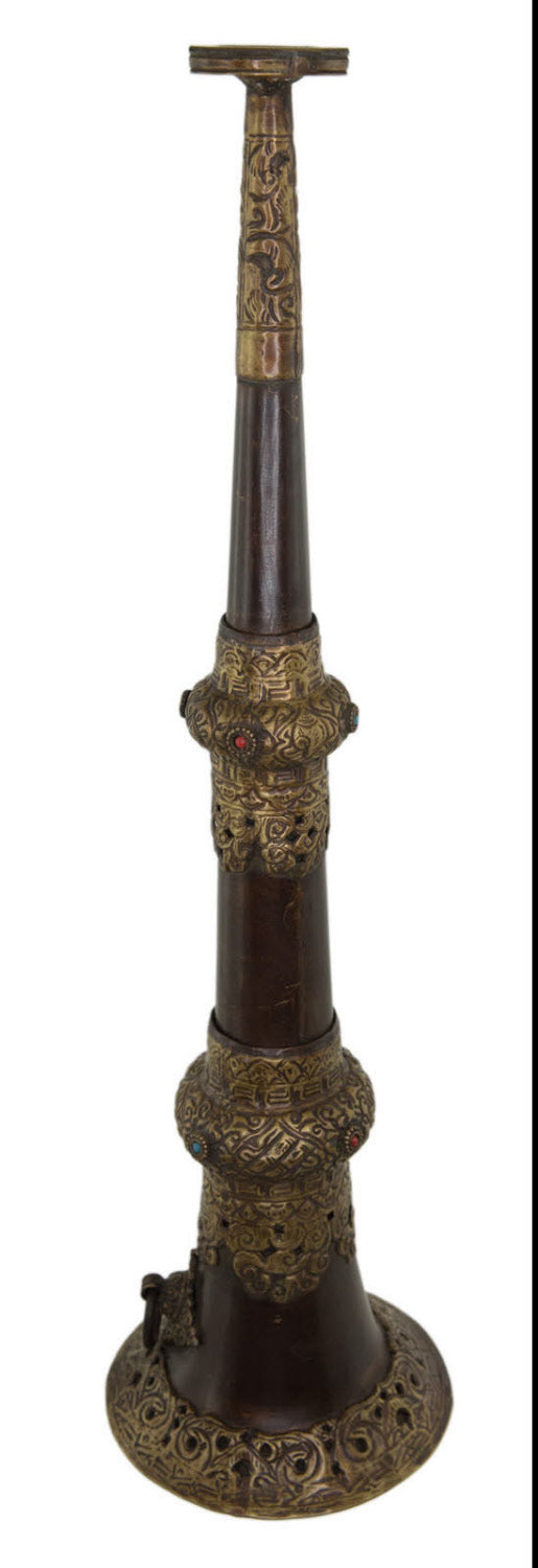 Trompette tibétaine Dungchen en cuivre et laiton – Instrument rituel artisanal