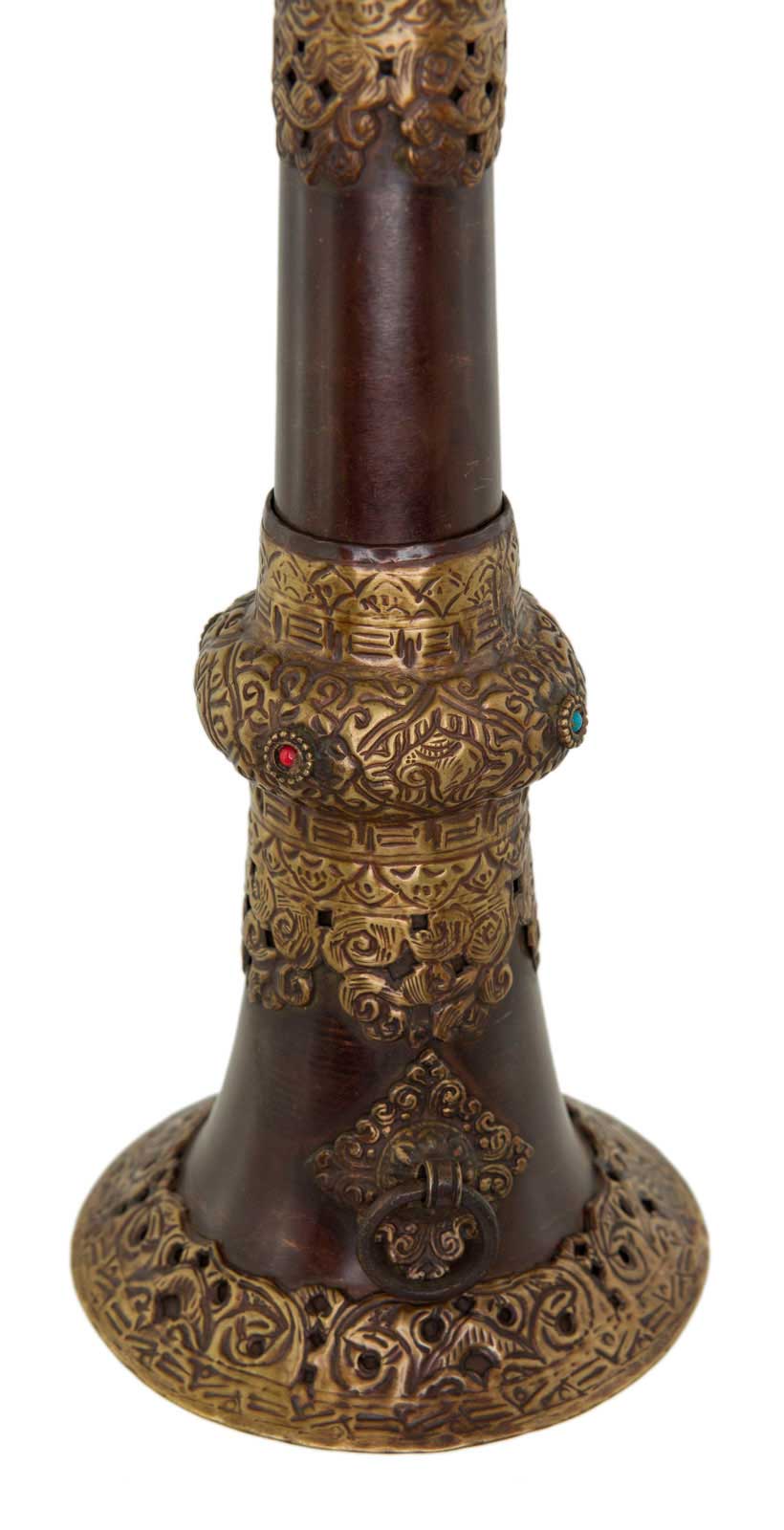 Trompette tibétaine Dungchen en cuivre et laiton – Instrument rituel artisanal